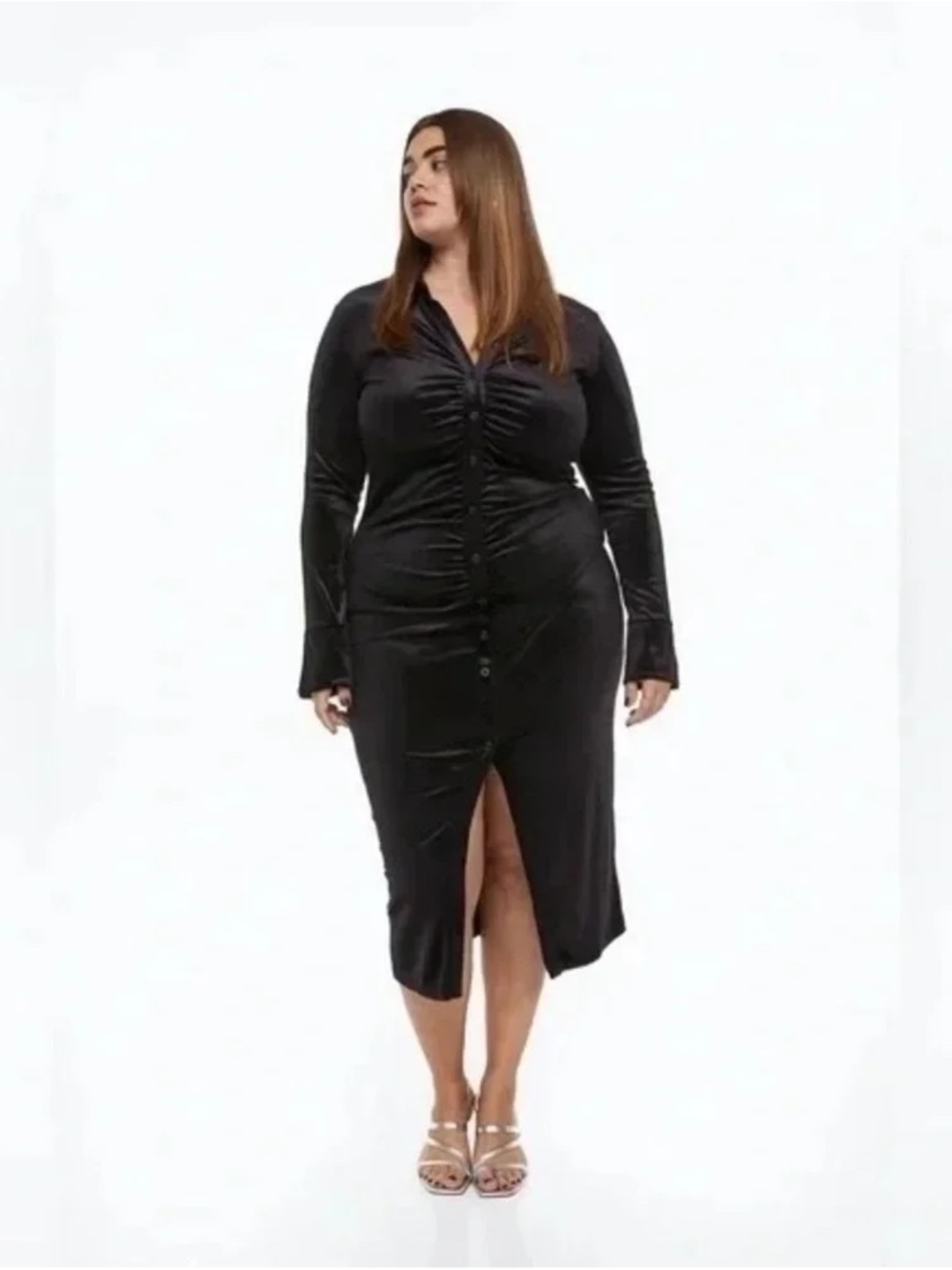 H&M+ | Gathered Velour Shirt Dress